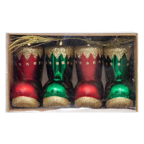 Déco De Sapin Lot De 4 Bottes De Lutin Rouge Et Vert