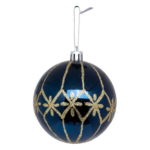 Déco Sapin Boule De Noël D 8 Cm Bleu Et Doré Pailleté