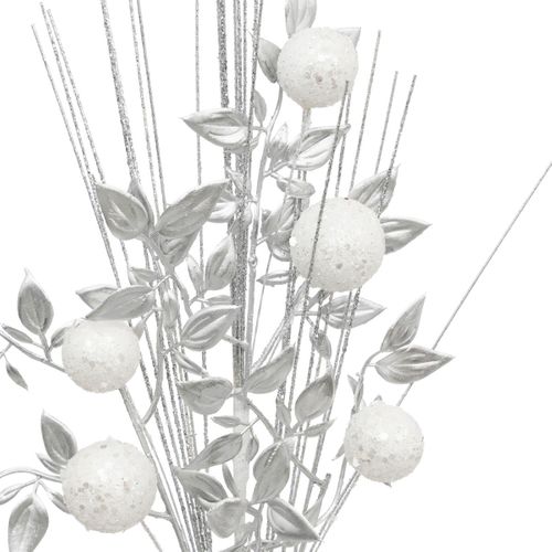 Branche Décorative Spéciale Fêtes Argent Et Blanc H 75  Cm
