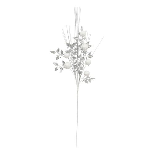 Branche Décorative Spéciale Fêtes Argent Et Blanc H 75  Cm