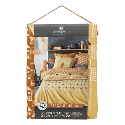 Parure 2 Personnes 240 X 220 Cm Housse De Couette Avec 2 Taies En Percale De Coton Imprimé Kacang