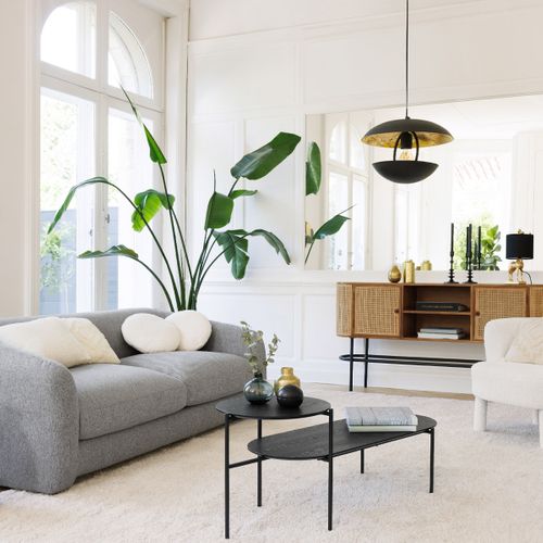 Luminaire Suspension En Métal Doré Et Noir D 33 X H 23 Cm