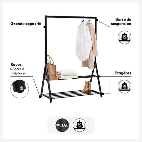 Portant à Vêtements 2 Étages "athena" 167cm Noir