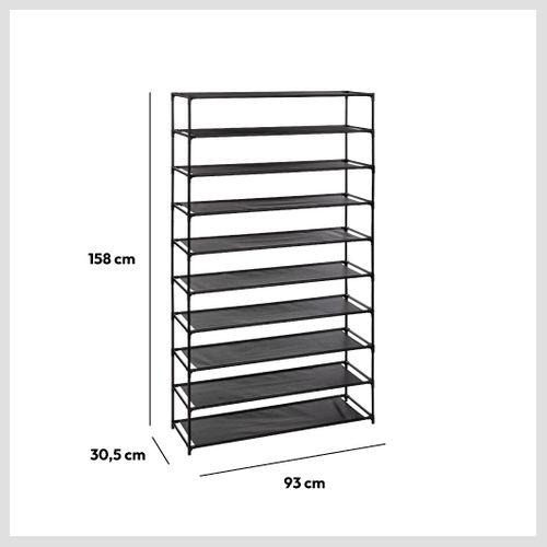 Range Chaussures 10 Étagères Tissus - Noir
