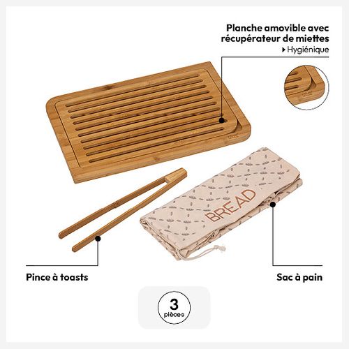 Planche à Découper Pain Avec Accessoires Bambou 40x27cm