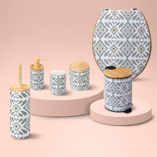 Pot à Coton Et Cotons-tiges En Céramique Déco Hapache Blanc Et Gris