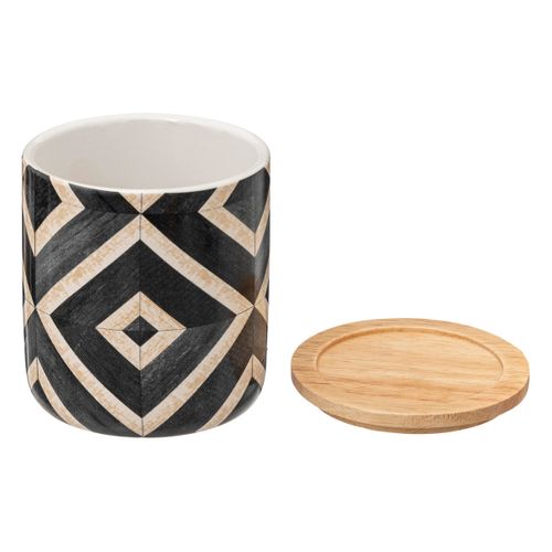 Pot à Coton Et Cotons-tiges En Céramique Déco Canvas Noir Et Beige