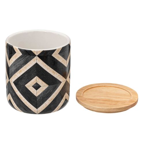 Pot à Coton Et Cotons-tiges En Céramique Déco Canvas Noir Et Beige