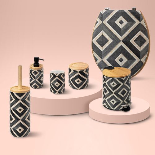 Pot à Coton Et Cotons-tiges En Céramique Déco Canvas Noir Et Beige