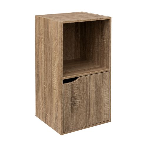 Meuble Etagère 2 Cases De Rangement 1 Porte Effet Bois Naturel H 67.6 Cm