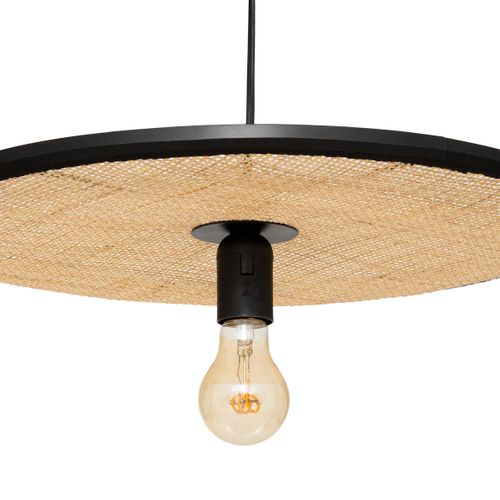 Luminaire Suspension En Rotin Et Métal Noir D 44 Cm