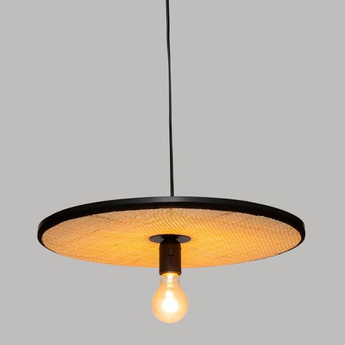 Luminaire Suspension En Rotin Et Métal Noir D 44 Cm