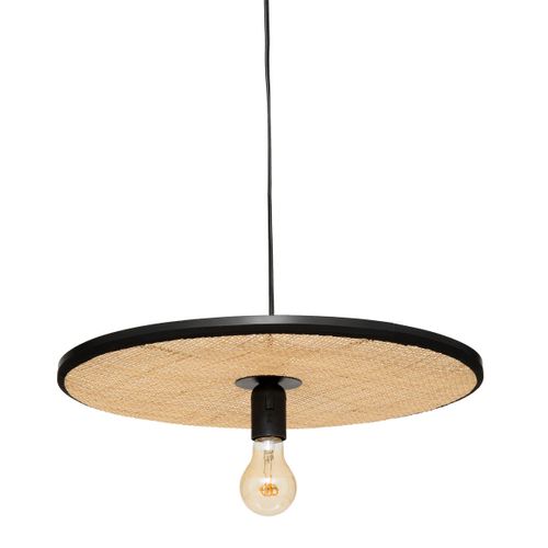 Luminaire Suspension En Rotin Et Métal Noir D 44 Cm