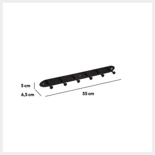 Patère 6 Crochets En Métal Noir L 55 Cm