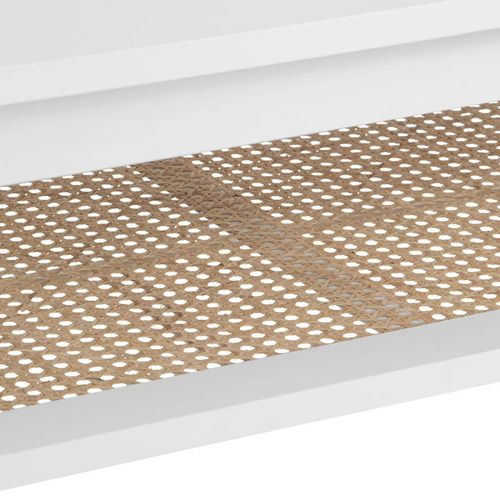 Table Basse 2 Niveaux En Bois Blanc Et Cannage En Rotin