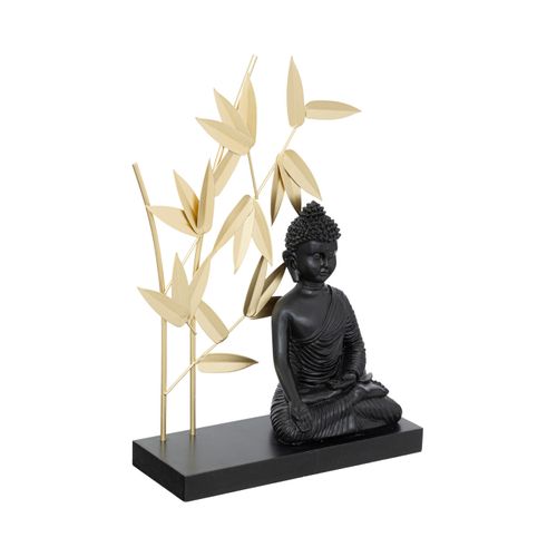 Objet Déco Bouddha En Résine Noire Et Métal Doré H 31 Cm