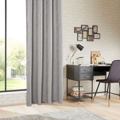 Rideau à Oeillets Occultant Jacquard Gris Avec Effet Matière 140 X 260 Cm