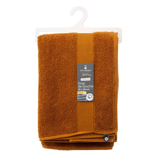 Drap De Bain En Coton Marron Cannelle Tissu Éponge 70 X 130 Cm