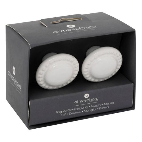 Boutons De Meuble X2 "barbara" En Céramique et Métal D4cm Blanc