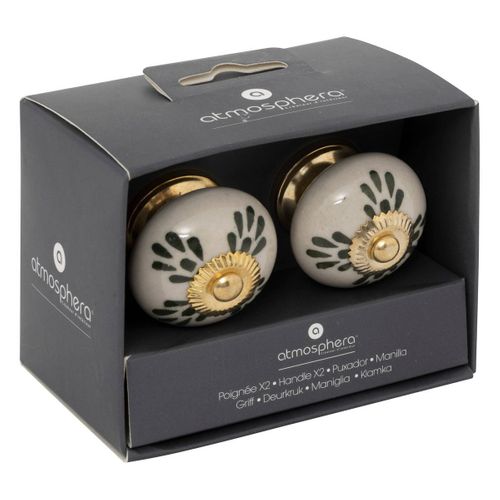 Boutons De Meuble X2 "dayana" En Céramique et Laiton D3,8cm Blanc