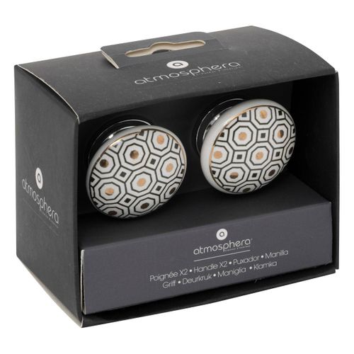 Boutons De Meuble X2 "arianna" En Céramique et Métal D4cm Blanc