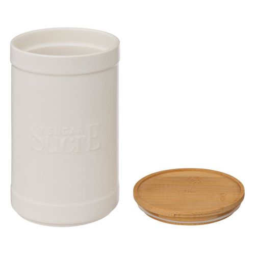 Boîte à Sucre En Céramique Blanche Et Couvercle En Bambou