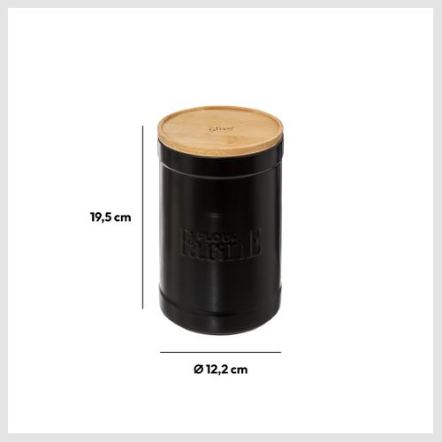 Boîte à Farine En Céramique Noire Et Couvercle En Bambou