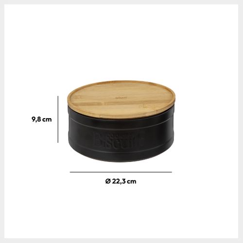 Boîte à Biscuits En Céramique Noire Et Couvercle En Bambou