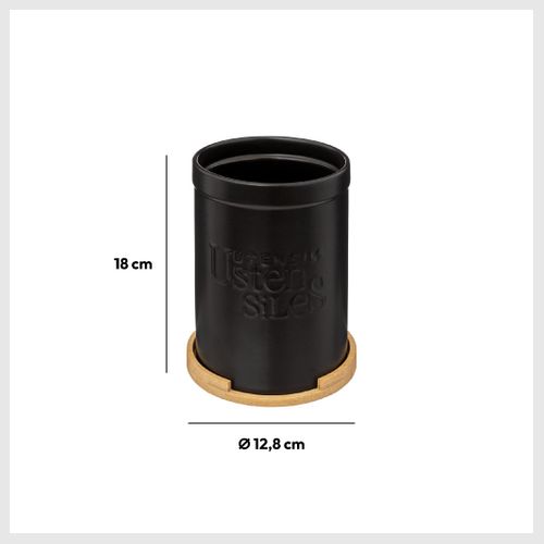 Pot à Ustensiles Couvercle Bambou "naturéo" En Céramique Noir