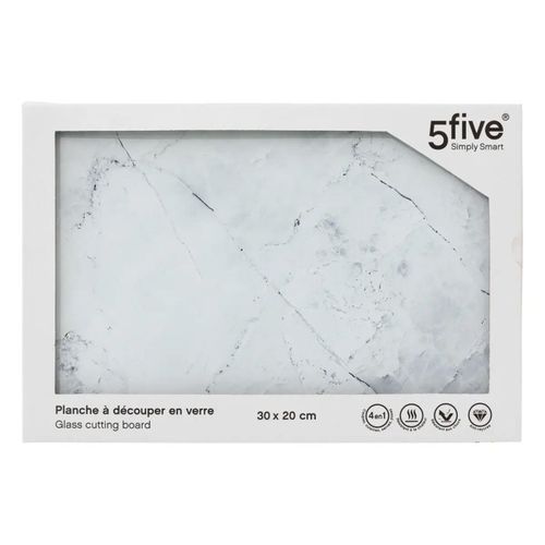 Planche à Découper Verre 30x20cm Blanc Effet Marbre
