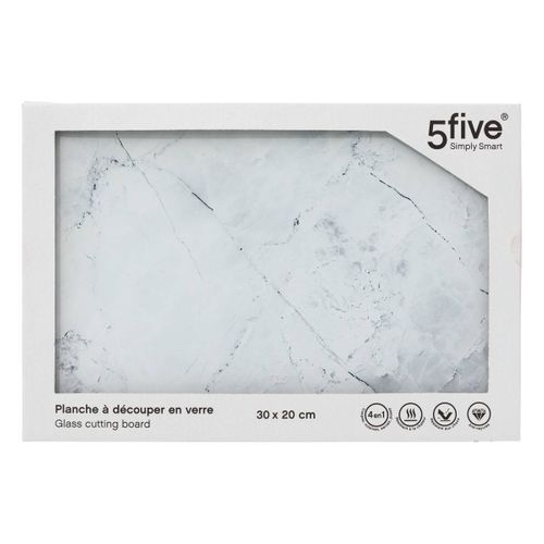 Planche à Découper Verre 30x20cm Blanc Effet Marbre