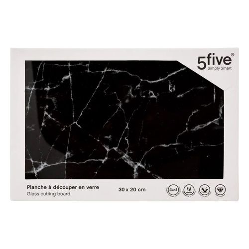 Planche à Découper Verre 30x20cm Noir Effet Marbre