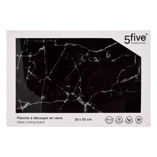Planche à Découper Verre 30x20cm Noir Effet Marbre