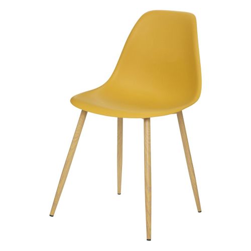 Chaise De Table Assise Jaune Ocre Et Pieds En Fer Façon Chêne
