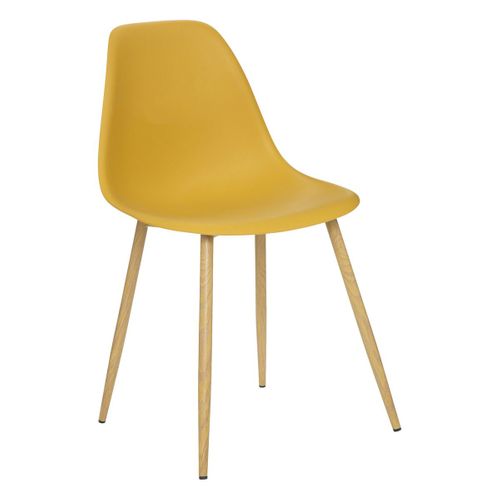 Chaise De Table Assise Jaune Ocre Et Pieds En Fer Façon Chêne