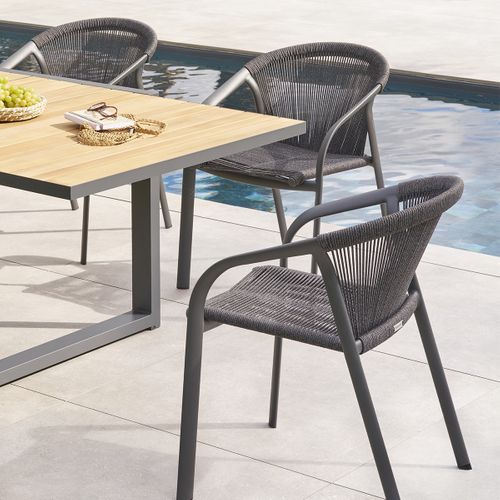 Fauteuil De Jardin Empilable "riu" Anthracite et Graphite En Aluminium Traité En Epoxy