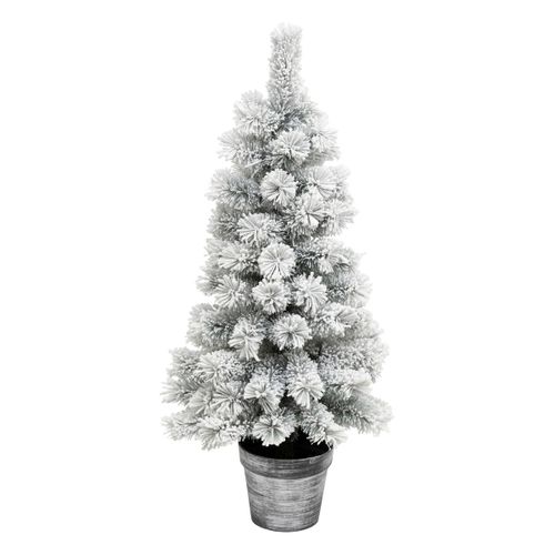 Sapin De Noël Artificiel Vert Floqué Enneigé Dans Un Pot Argenté H 100 Cm