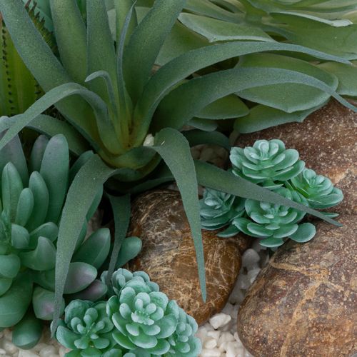 Compo Plantes Grasses Arificielles Dans Un Pot En Céramique Émaillée D 19 X H 20 Cm