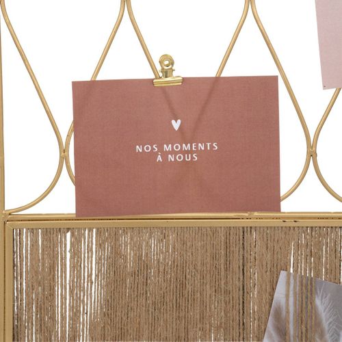 Présentoir Mural Porte Photos à Suspendre En Métal Doré Et Corde En Jute