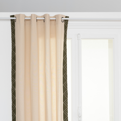 Rideau à Broderies Géométriques - 140x260 Cm - Beige