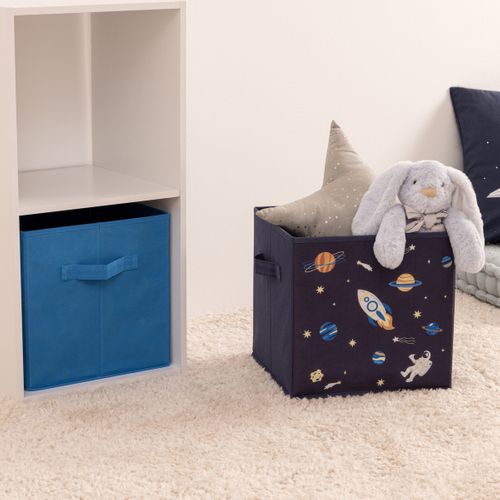 2 Bacs Rangements Enfant "espace" 29x29cm Bleu
