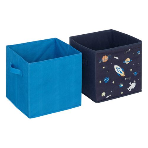 2 Bacs Rangements Enfant "espace" 29x29cm Bleu