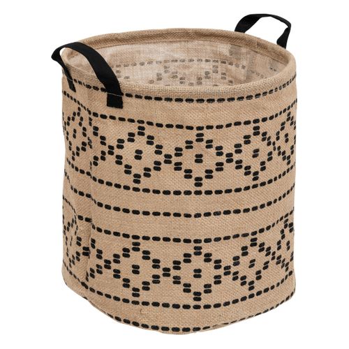 Panier De Rangement Beige Et Noir En Jute Et Coton  D 32 Cm