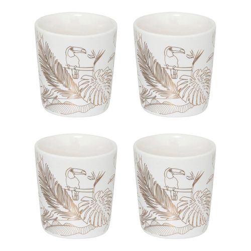 Lot De 4 Tasses à Café "toucan" 10cl Blanc
