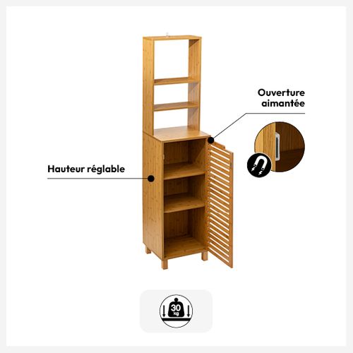 Meuble De Rangement Colonne En Bambou 1 Porte H 168 Cm