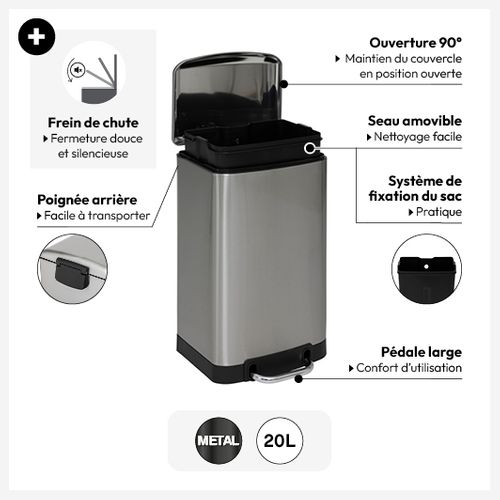 Poubelle 20 Litres En Inox Ouverture à Pédale