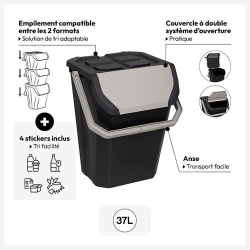 Poubelle De Tri 37l En Plastique Noir