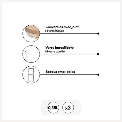 Set De 3 Bocaux Hemétiques En Verre 035l "hermet"