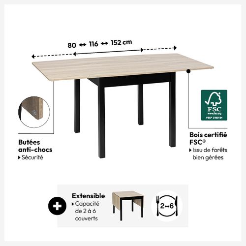 Table Extensible 2 à 6 Personnes à Rabat