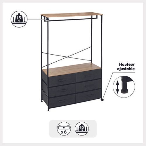 Dressing Penderie 6 Tiroirs Tissa Gris Foncé 5five